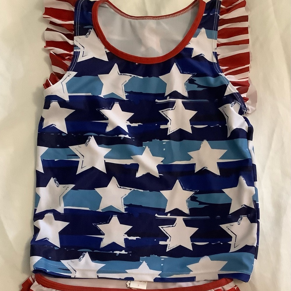 Red white blue Stars and Stripes two piece swim suit tanking